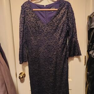 Elegant Blue Gold  Lace Dress Size 14